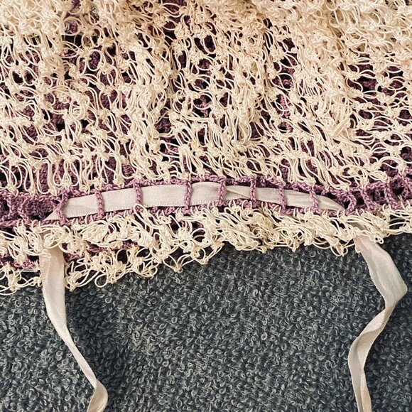 Vintage Handcrafted Crocheted Baby Bonnet in Lavender and White - Picture 5 of 7